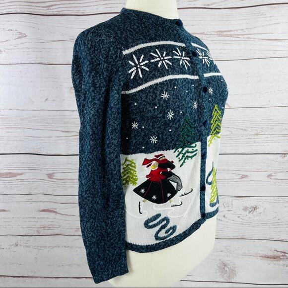 Reference Point winter scene cardigan snow ice skating skaters - Picture 9 of 13